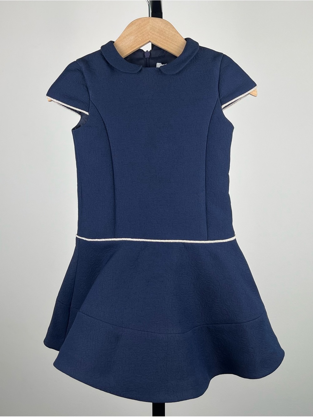 Tartine et Choolat Girls Peter Pan Collar Jacquard Dress, Navy, 5Y